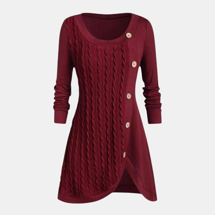 Women’s Long Sleeve Knitted Sweater Dress with Button Detail-Villaayr