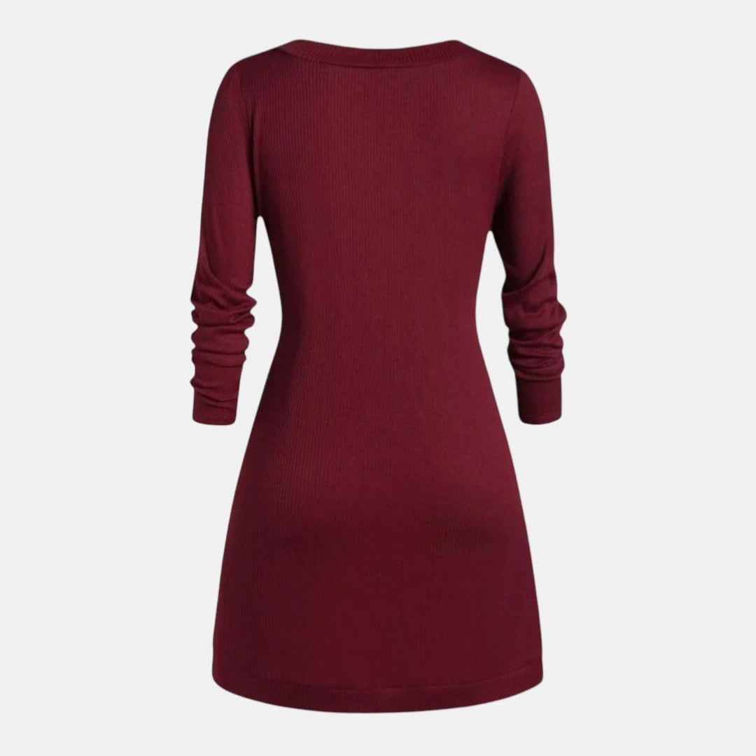 Women’s Long Sleeve Knitted Sweater Dress with Button Detail-Villaayr