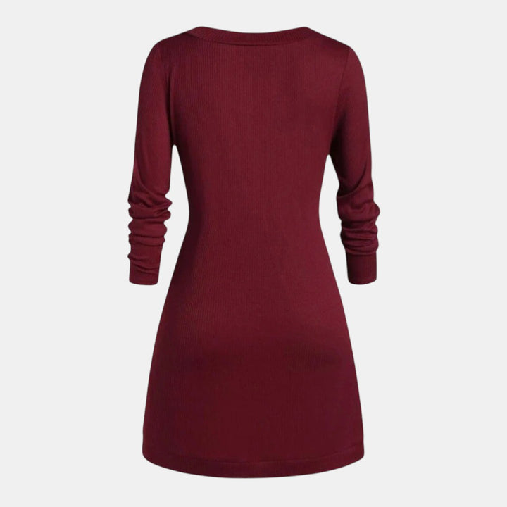 Women’s Long Sleeve Knitted Sweater Dress with Button Detail-Villaayr