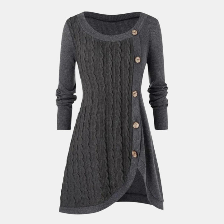 Women’s Long Sleeve Knitted Sweater Dress with Button Detail-Villaayr