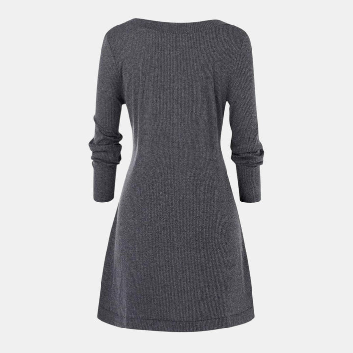 Women’s Long Sleeve Knitted Sweater Dress with Button Detail-Villaayr