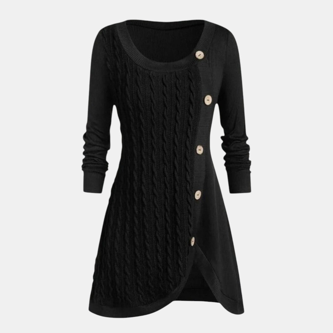 Women’s Long Sleeve Knitted Sweater Dress with Button Detail-Villaayr