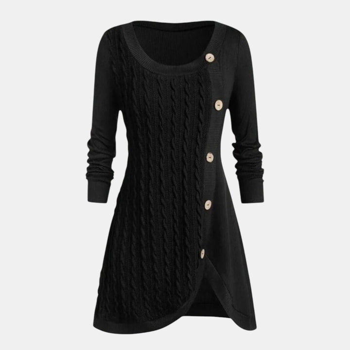 Women’s Long Sleeve Knitted Sweater Dress with Button Detail-Villaayr