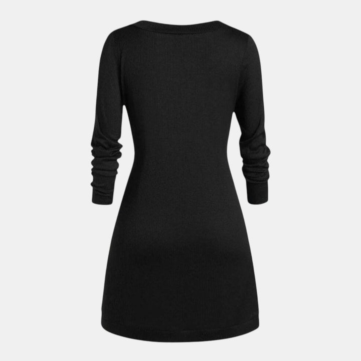 Women’s Long Sleeve Knitted Sweater Dress with Button Detail-Villaayr