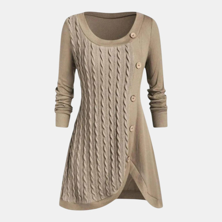Women’s Long Sleeve Knitted Sweater Dress with Button Detail-Villaayr