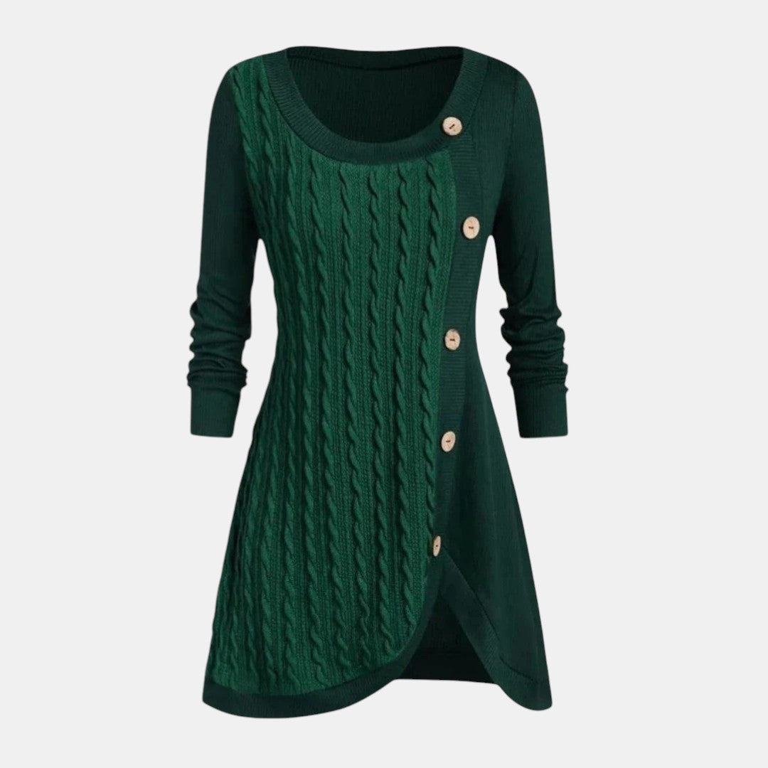 Women’s Long Sleeve Knitted Sweater Dress with Button Detail-Villaayr