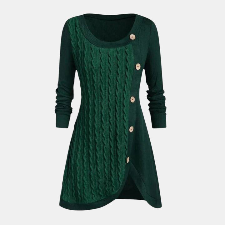 Women’s Long Sleeve Knitted Sweater Dress with Button Detail-Villaayr
