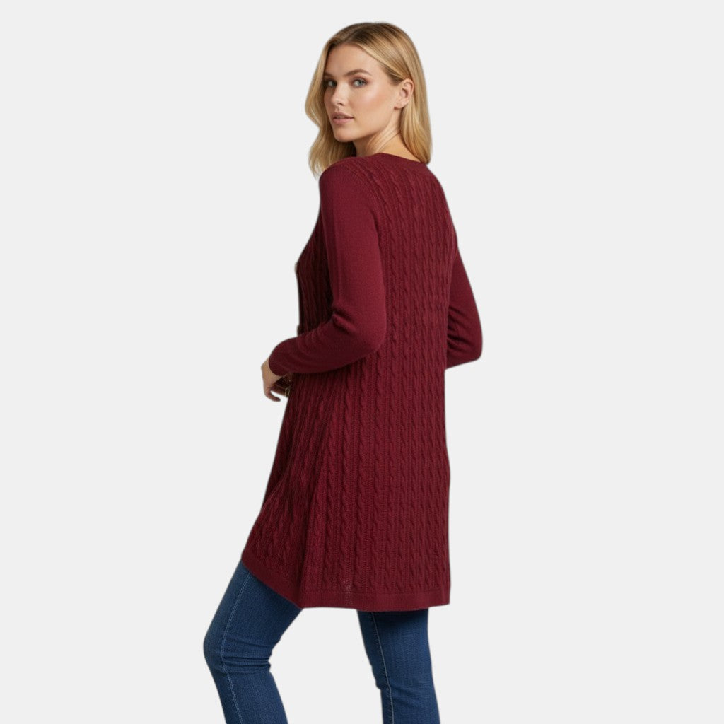 Women’s Long Sleeve Knitted Sweater Dress with Button Detail-Villaayr