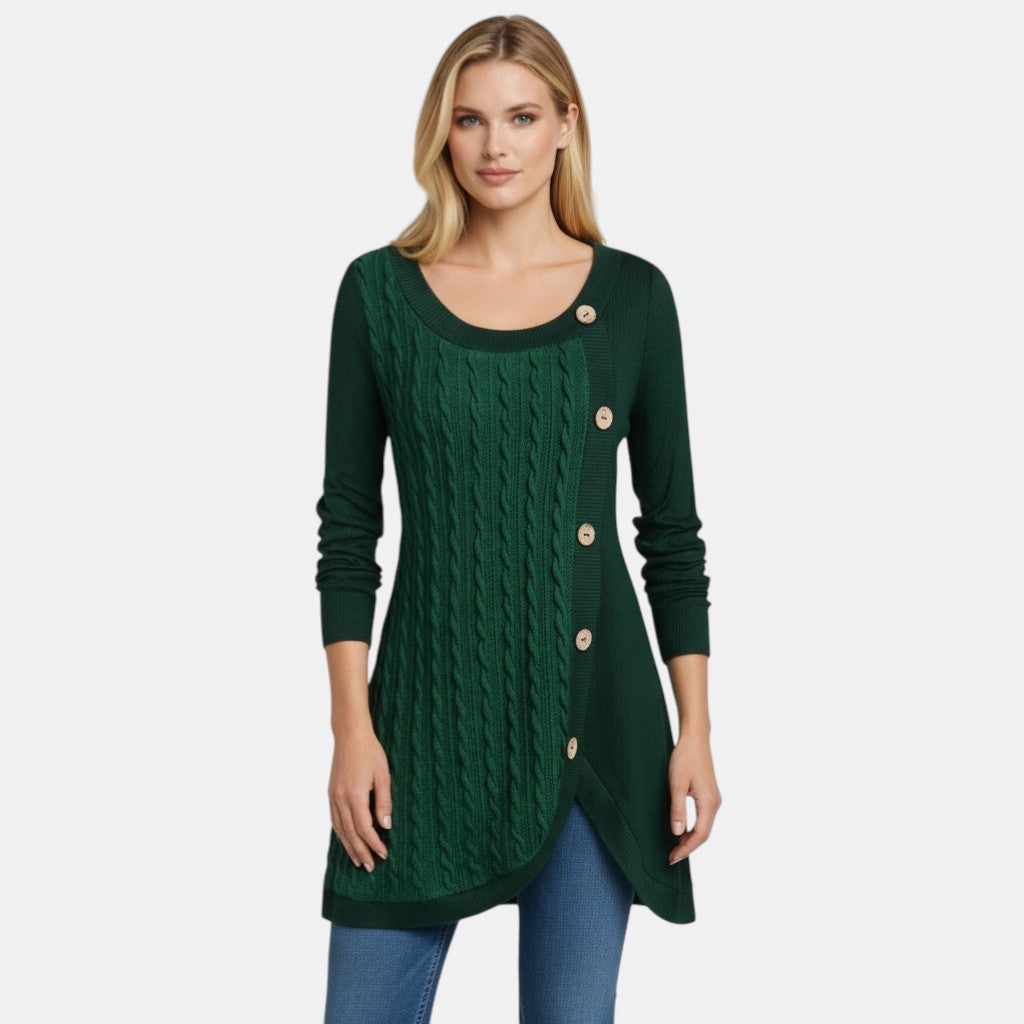 Women’s Long Sleeve Knitted Sweater Dress with Button Detail-Villaayr