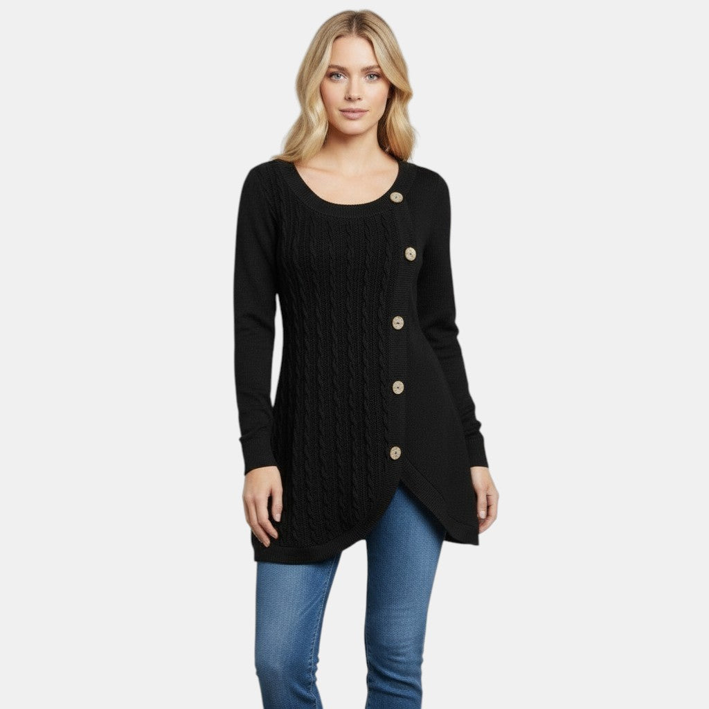Women’s Long Sleeve Knitted Sweater Dress with Button Detail-Villaayr