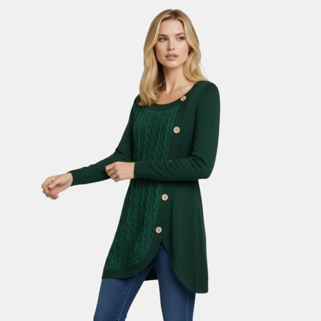 Women’s Long Sleeve Knitted Sweater Dress with Button Detail-Villaayr