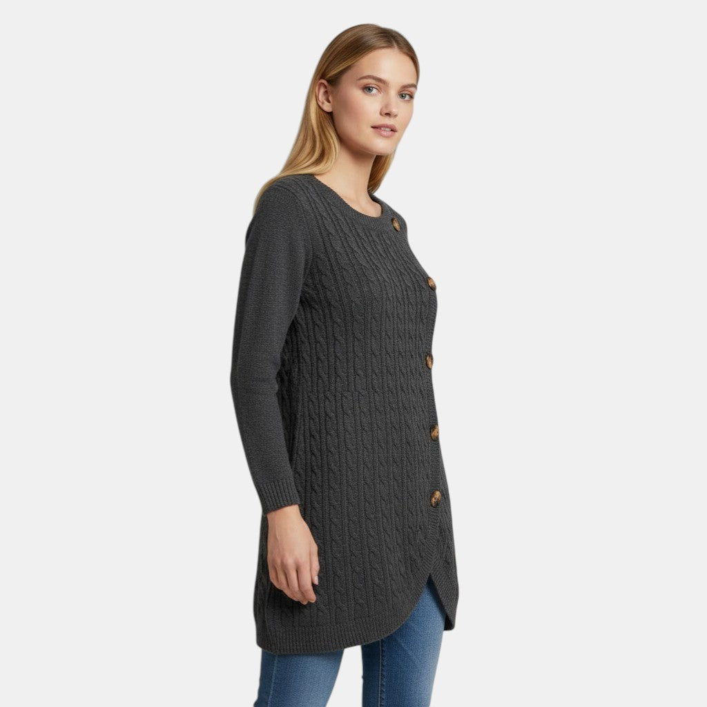 Women’s Long Sleeve Knitted Sweater Dress with Button Detail-Villaayr