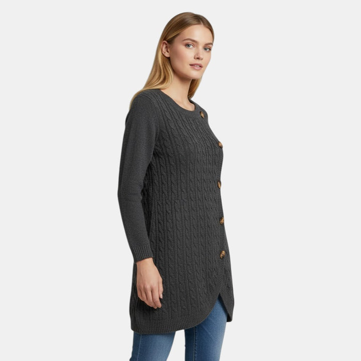 Women’s Long Sleeve Knitted Sweater Dress with Button Detail-Villaayr