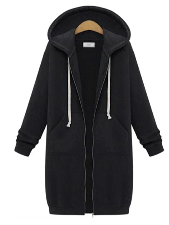 Women’s Longline Zip Up Hoodie Relaxed Fit-Villaayr