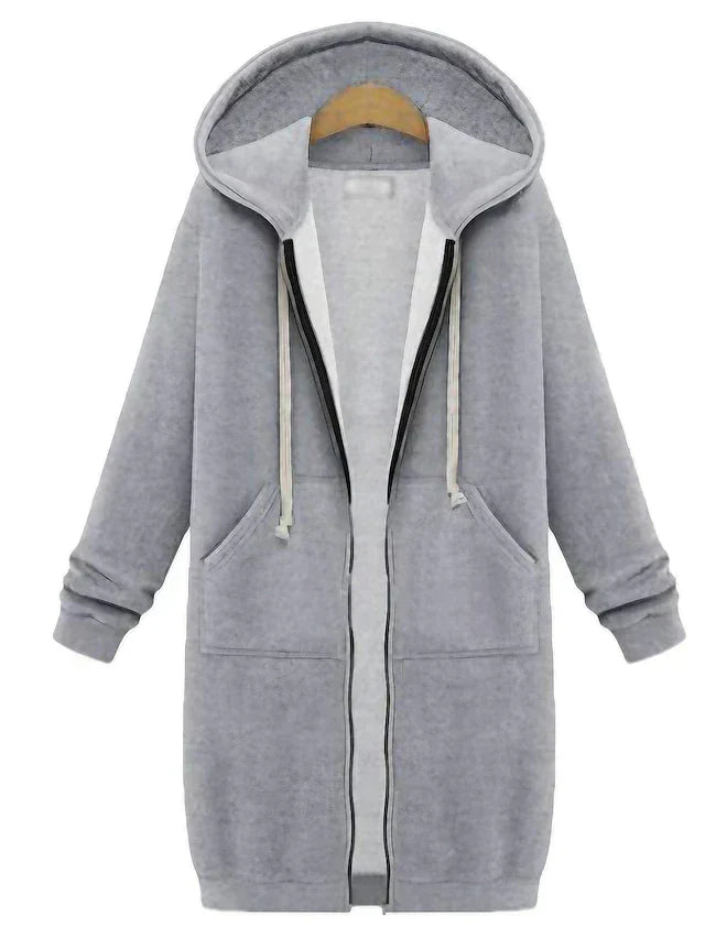 Women’s Longline Zip Up Hoodie Relaxed Fit-Villaayr