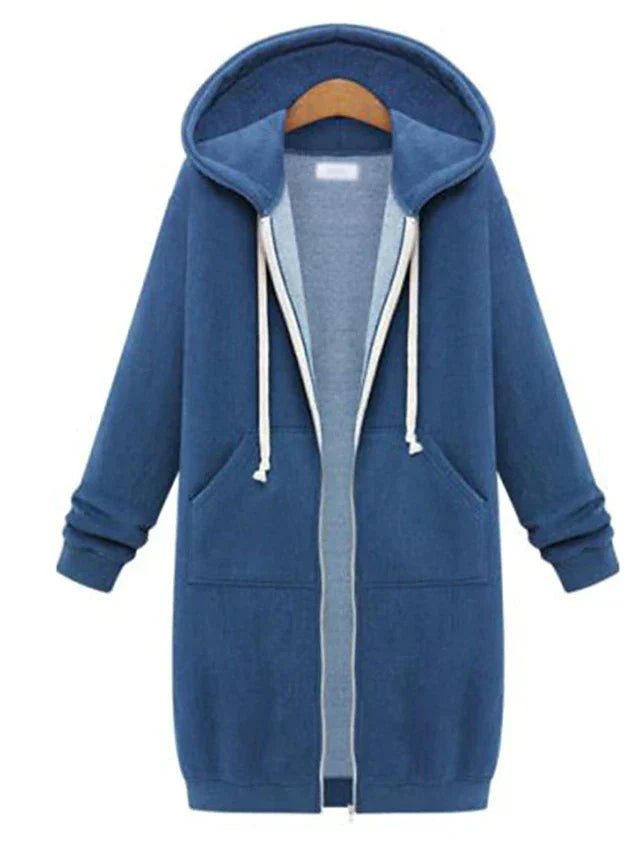 Women’s Longline Zip Up Hoodie Relaxed Fit-Villaayr