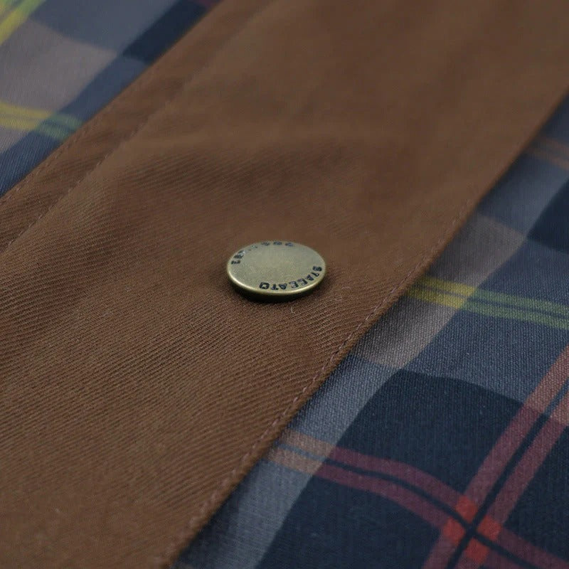 Women’s Plaid Button Front Jacket with Contrast Collar-Villaayr