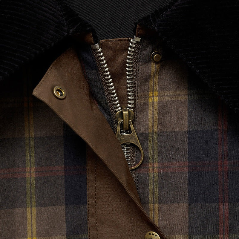 Women’s Plaid Button Front Jacket with Contrast Collar-Villaayr