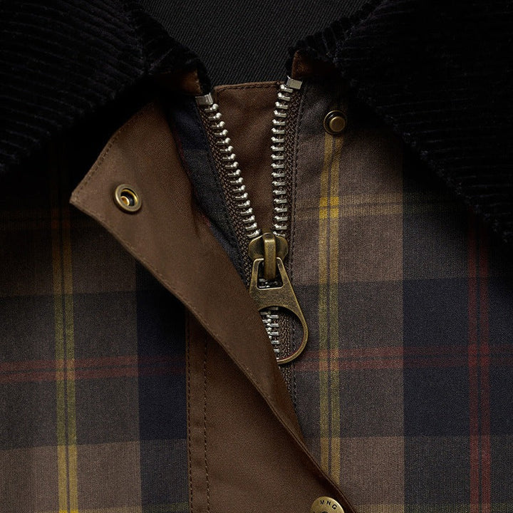 Women’s Plaid Button Front Jacket with Contrast Collar-Villaayr