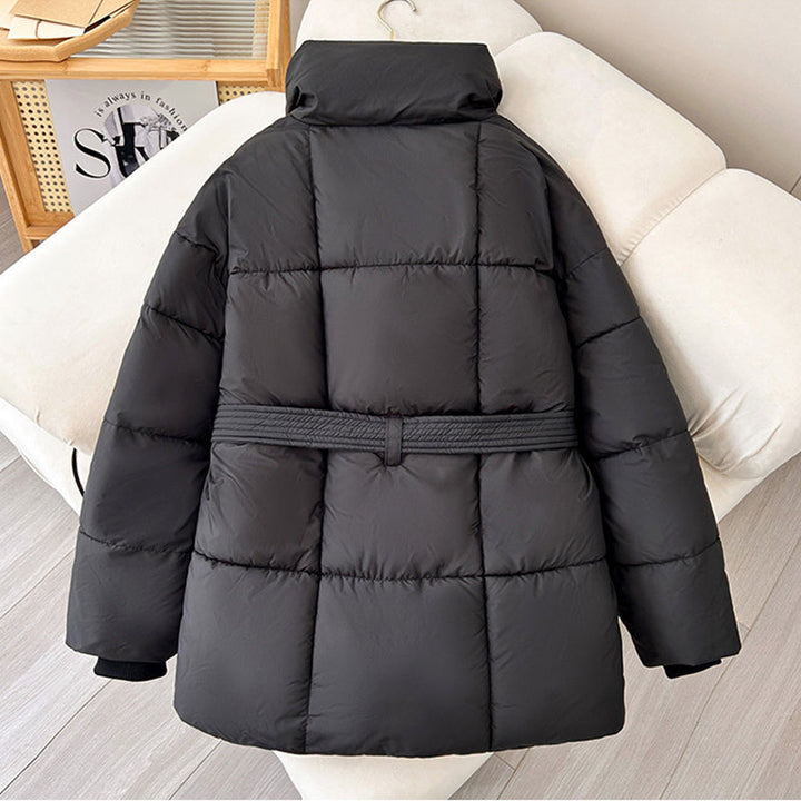 Women’s Quilted Puffer Jacket with Belted Waist-Villaayr