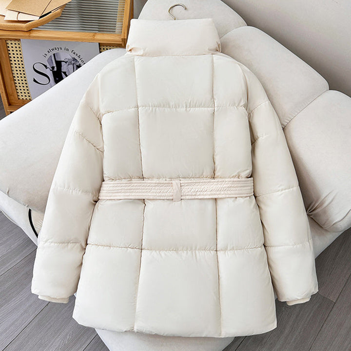 Women’s Quilted Puffer Jacket with Belted Waist-Villaayr