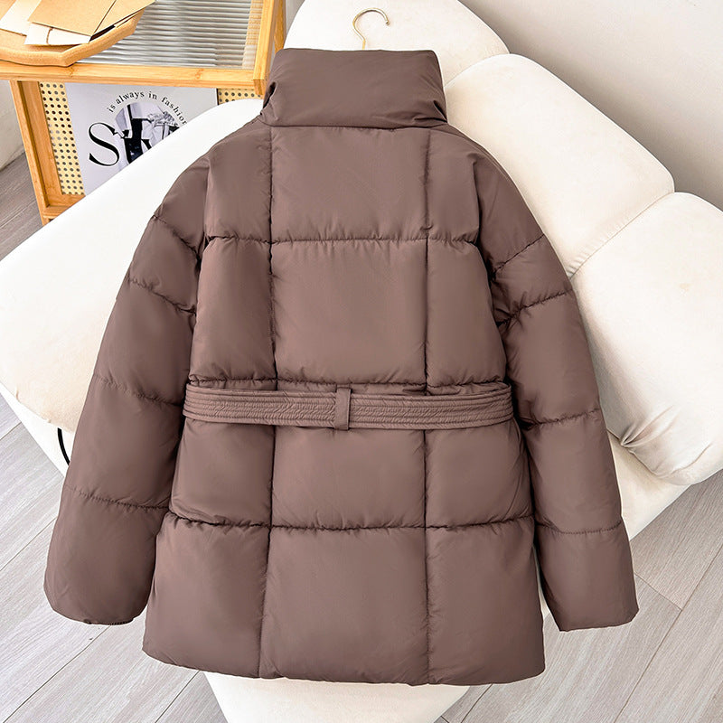 Women’s Quilted Puffer Jacket with Belted Waist-Villaayr