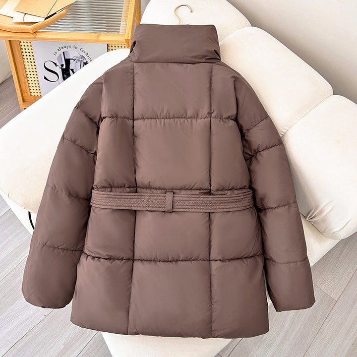 Women’s Quilted Puffer Jacket with Belted Waist-Villaayr