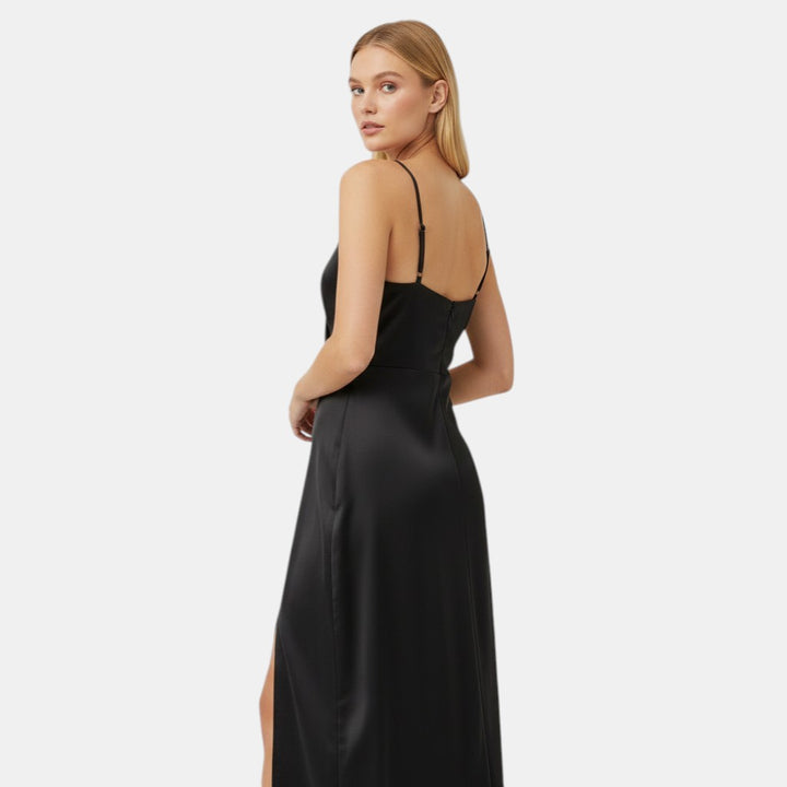 Women’s Satin Slip Dress with V-Neck Wrap Front-Villaayr