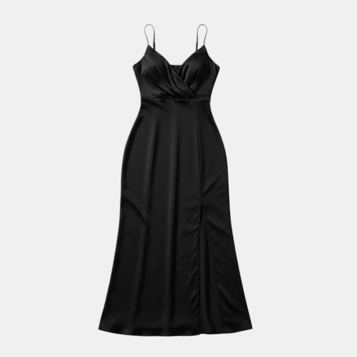 Women’s Satin Slip Dress with V-Neck Wrap Front-Villaayr