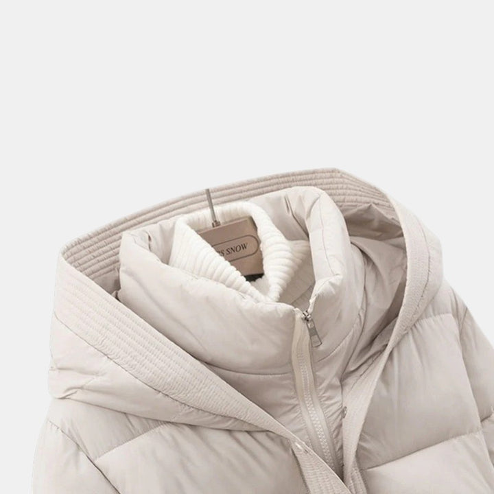 Women's Short Puffer Jacket with Belt-villaayr.com