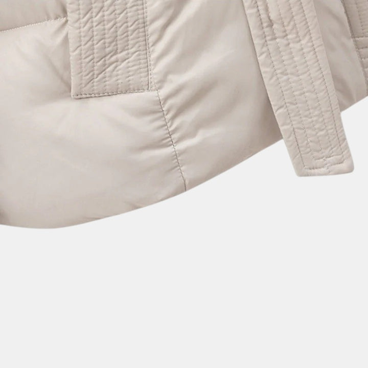 Women's Short Puffer Jacket with Belt-villaayr.com