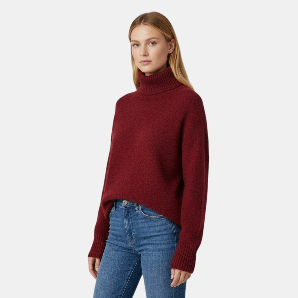 Women’s Turtleneck Knit Sweater Pullover with Long Sleeve-Villaayr