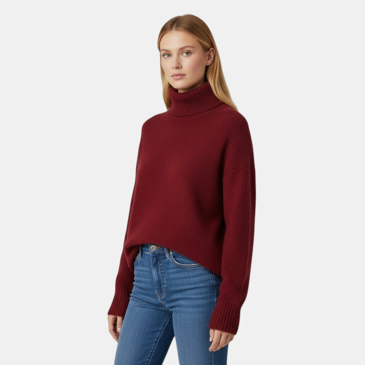 Women’s Turtleneck Knit Sweater Pullover with Long Sleeve-Villaayr