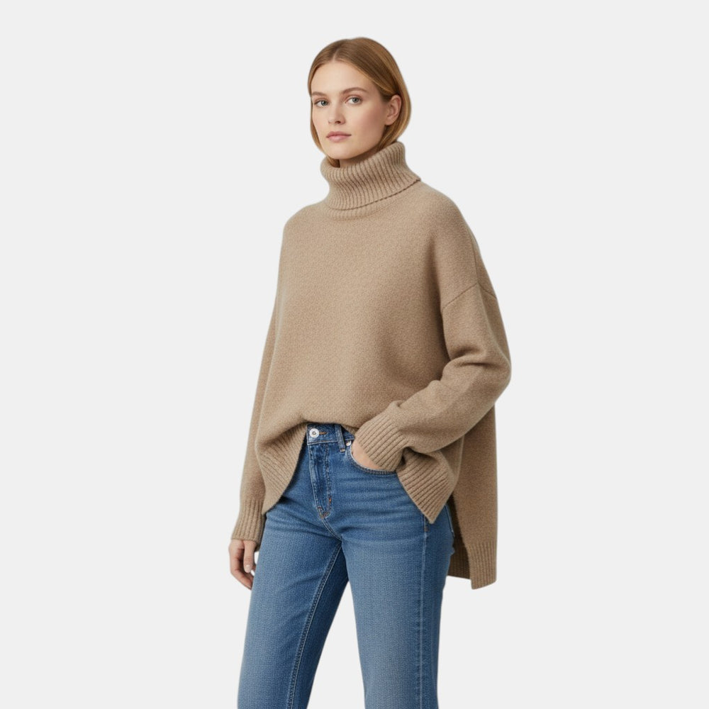 Women’s Turtleneck Knit Sweater Pullover with Long Sleeve-Villaayr