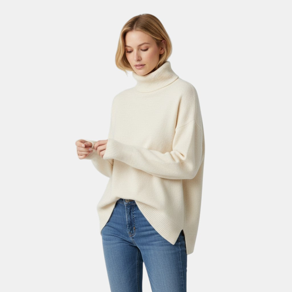 Women’s Turtleneck Knit Sweater Pullover with Long Sleeve-Villaayr