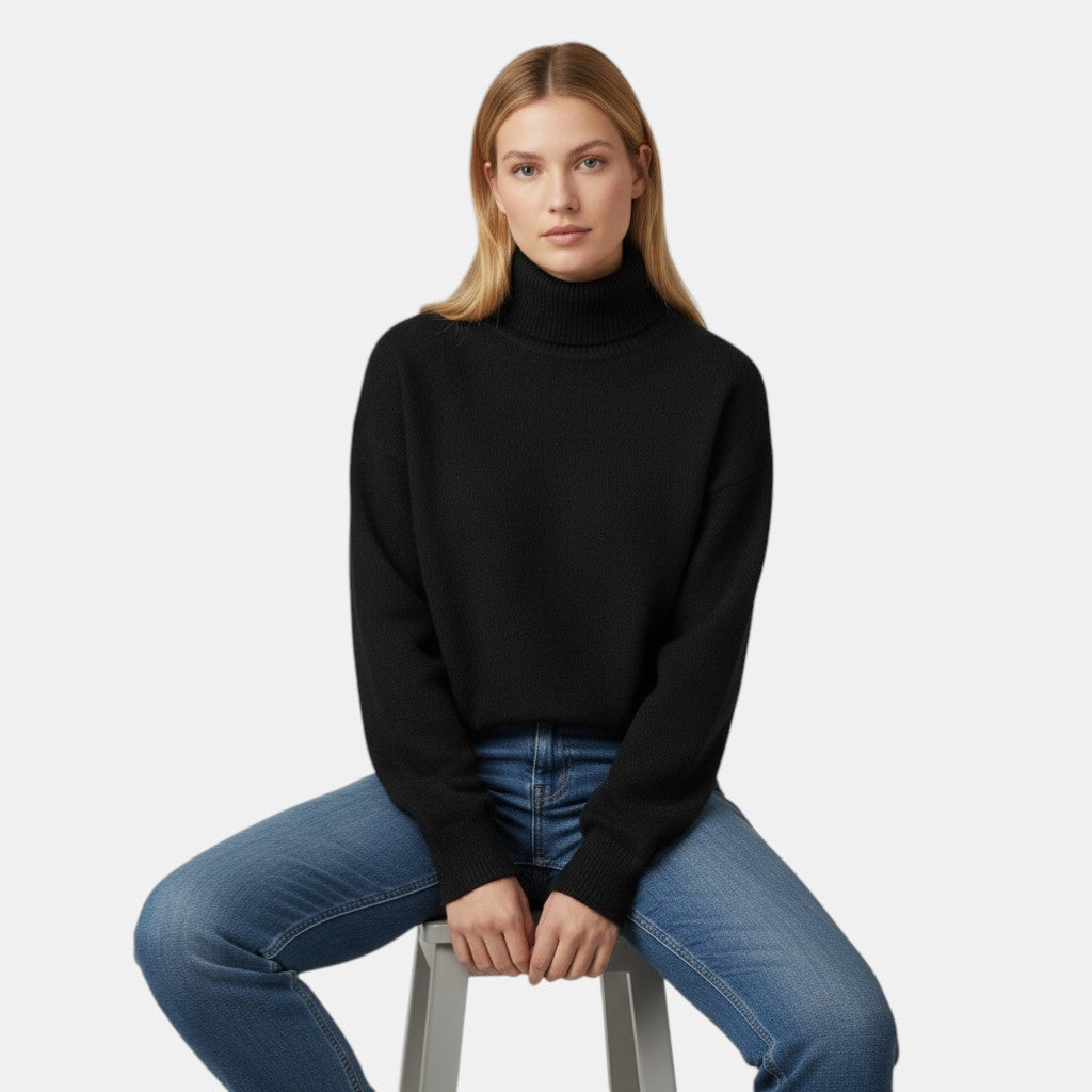 Women’s Turtleneck Knit Sweater Pullover with Long Sleeve-Villaayr