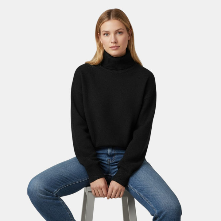Women’s Turtleneck Knit Sweater Pullover with Long Sleeve-Villaayr