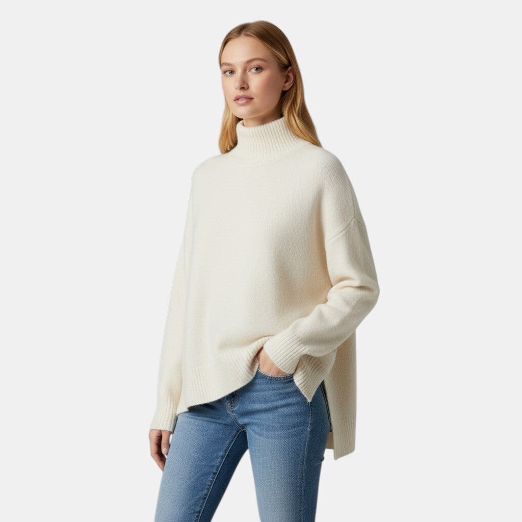Women’s Turtleneck Knit Sweater Pullover with Long Sleeve-Villaayr