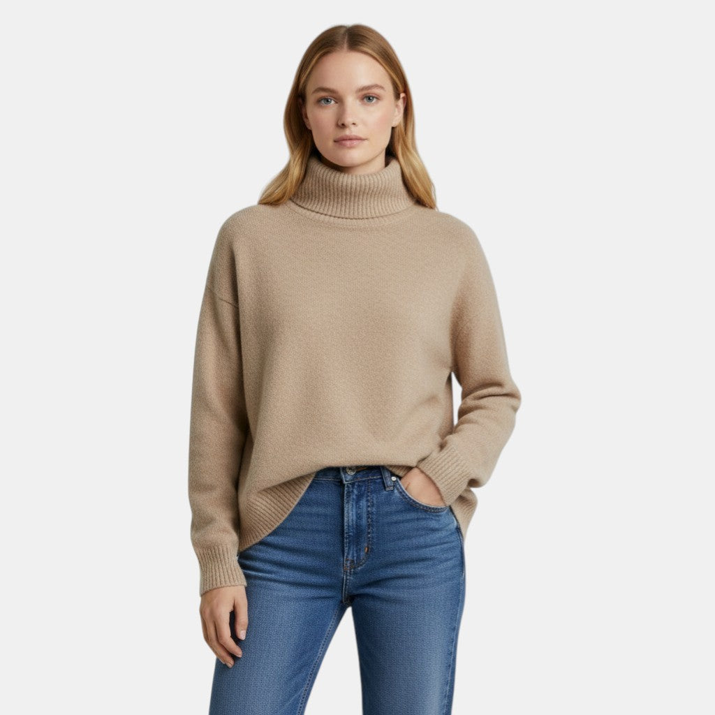Women’s Turtleneck Knit Sweater Pullover with Long Sleeve-Villaayr