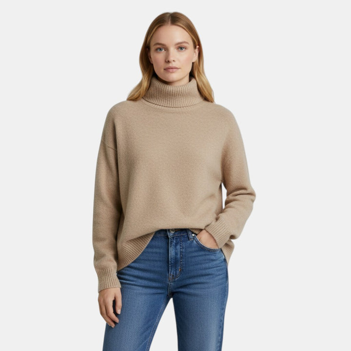 Women’s Turtleneck Knit Sweater Pullover with Long Sleeve-Villaayr