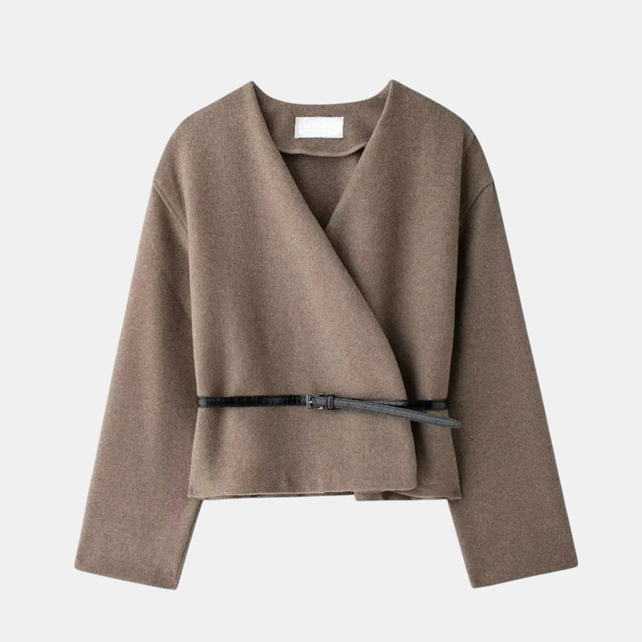 Women’s Wrap Coat with Belt and V-Neck Design-Villaayr