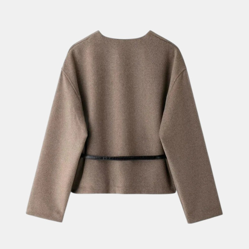 Women’s Wrap Coat with Belt and V-Neck Design-Villaayr
