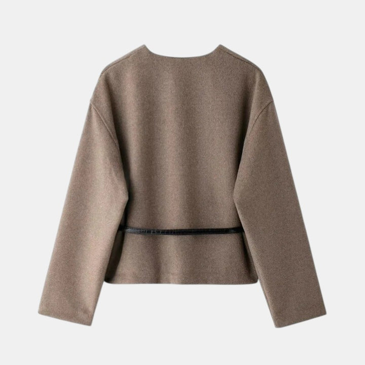 Women’s Wrap Coat with Belt and V-Neck Design-Villaayr