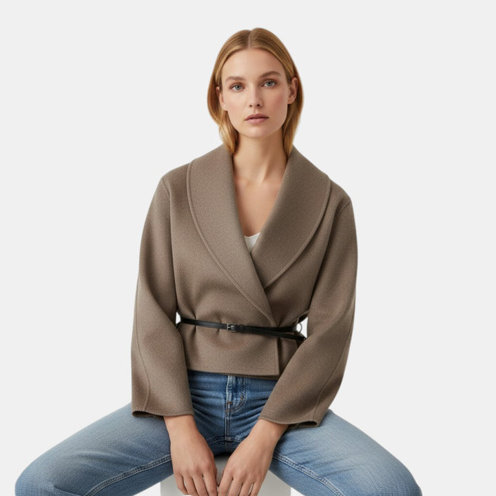 Women’s Wrap Coat with Belt and V-Neck Design-Villaayr