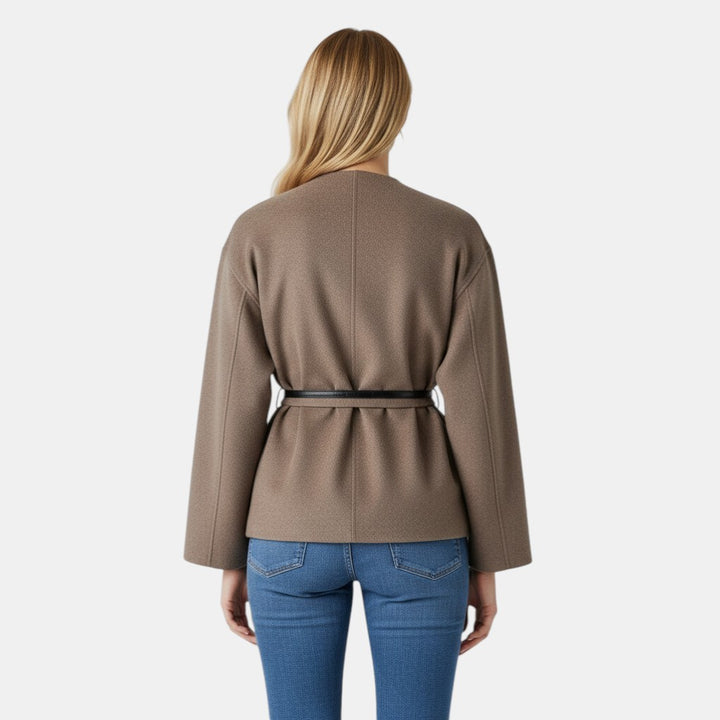 Women’s Wrap Coat with Belt and V-Neck Design-Villaayr