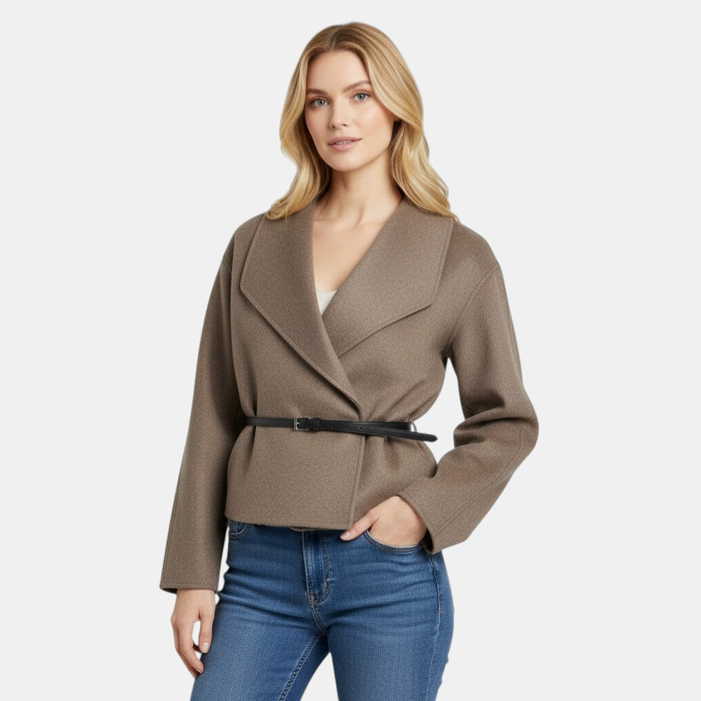 Women’s Wrap Coat with Belt and V-Neck Design-Villaayr